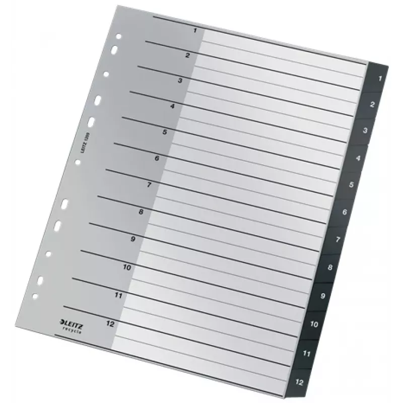 Leitz Recycle Index, PP, extra szeroki, numeryczny przekładka indeksująca, polipropylen (PP), czarny, biały, pionowa, A4 Maxi, 160 g/m²