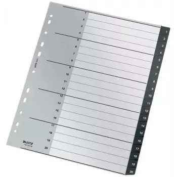 Leitz Indeks Recycle PP, extra szeroki, indeks numeryczny z zakładkami, polipropylen (PP), czarny, biały, A4 Maxi, 160 g/m², 238 mm