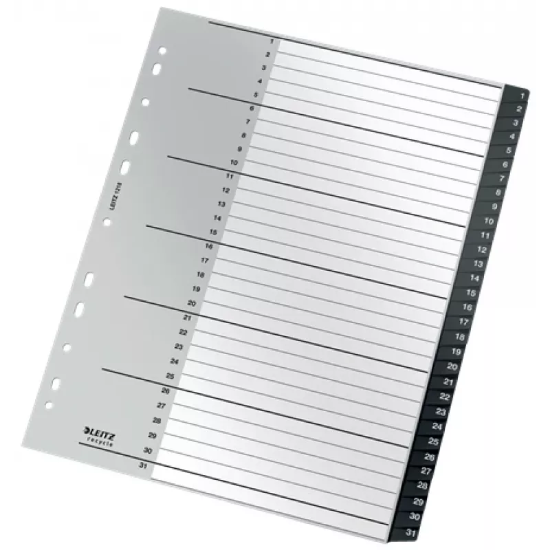 Leitz Recycle Index, PP, extra szeroki, Indeks numeryczny, Polipropylen (PP), Czarny, Biały, Pionowy, A4 Maxi, 160 g/m²