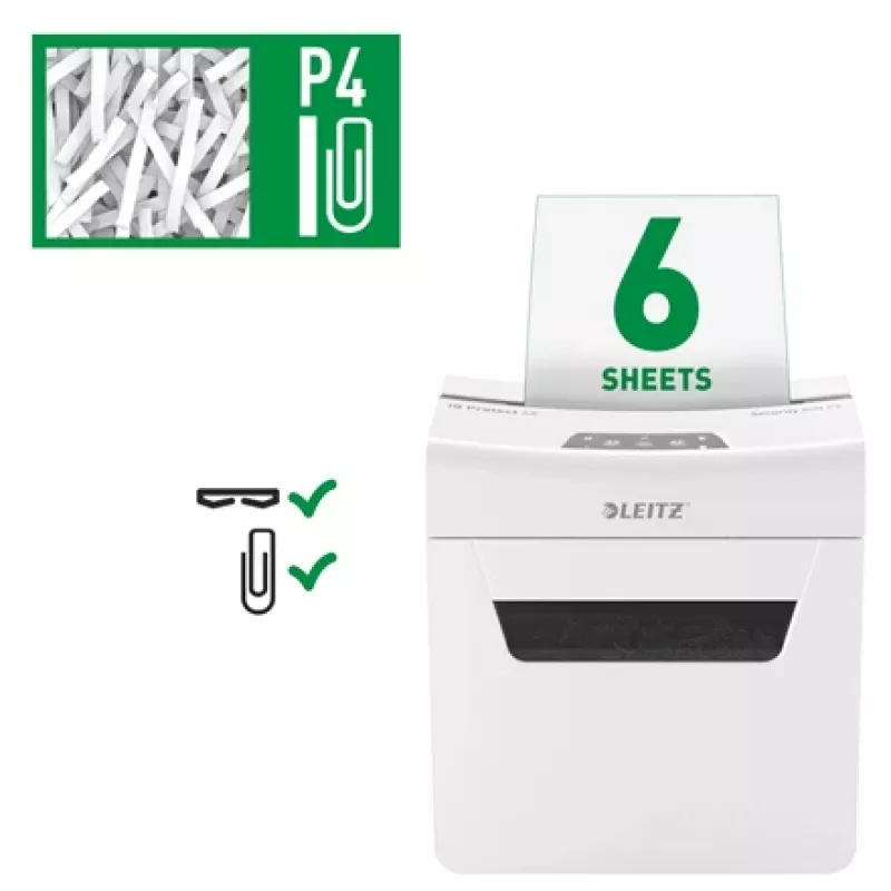 Leitz IQ Protect Premium niszczarka do papieru 6X P4, 4 x 40 mm, 10 L, 100 arkuszy, 55 dB, dotykowa, 6 arkuszy