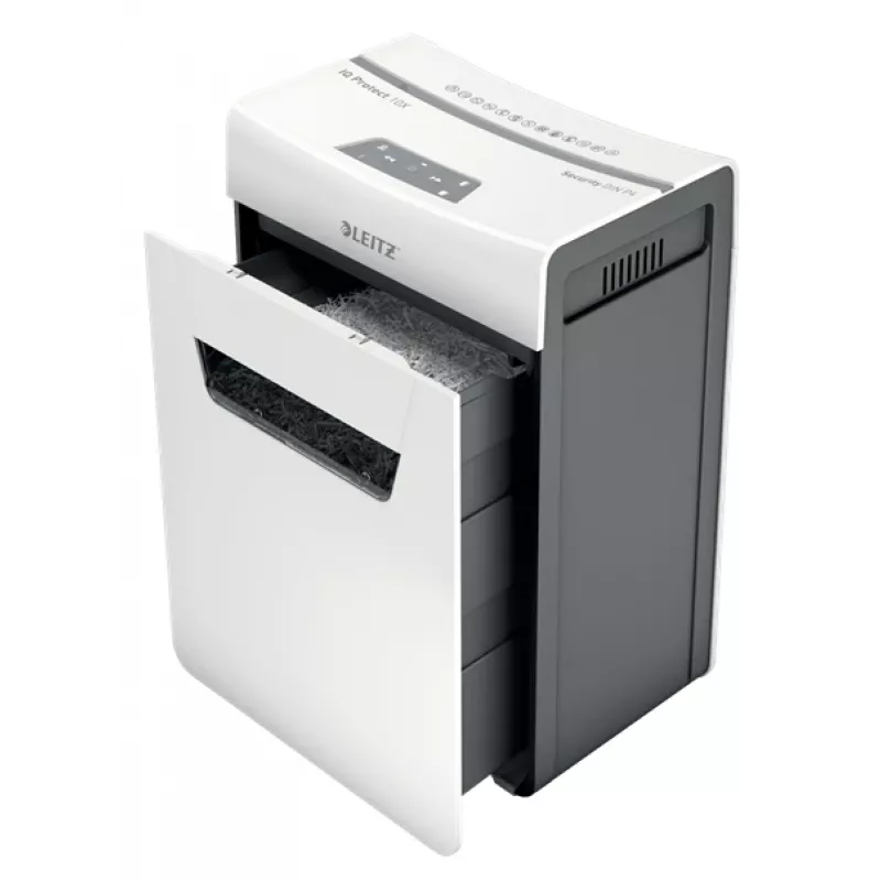 Leitz IQ Protect Premium Niszczarka do papieru 10X P4, 4 x 40 mm, 18 L, 150 arkuszy, 55 dB, dotykowe sterowanie, 10 arkuszy