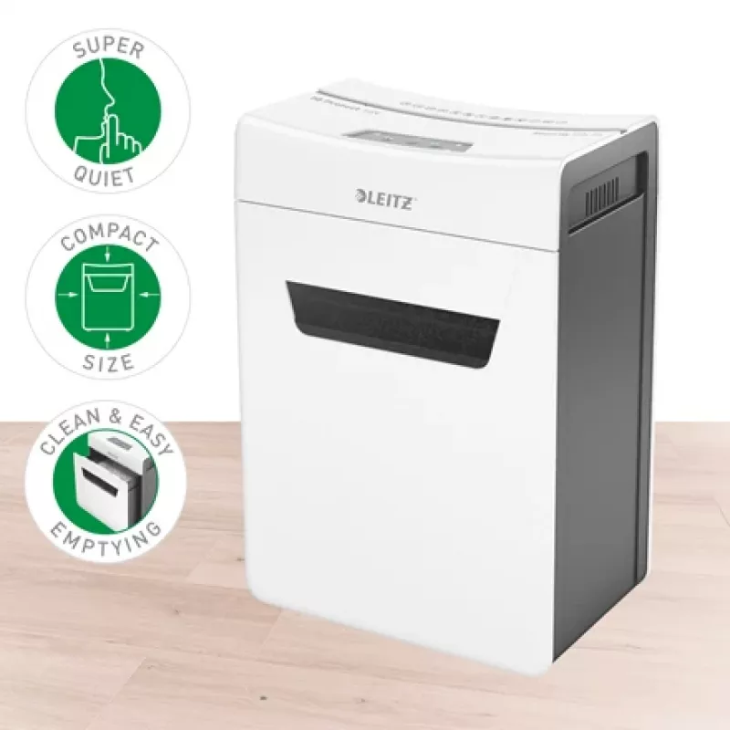Leitz IQ Protect Premium Niszczarka do papieru 10X P4, 4 x 40 mm, 18 L, 150 arkuszy, 55 dB, dotykowe sterowanie, 10 arkuszy