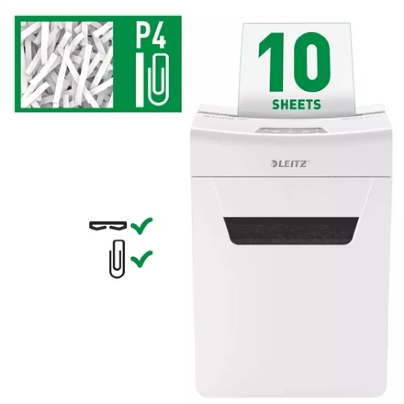 Leitz IQ Protect Premium Niszczarka do papieru 10X P4, 4 x 40 mm, 18 L, 150 arkuszy, 55 dB, dotykowe sterowanie, 10 arkuszy