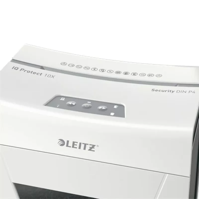 Leitz IQ Protect Premium Niszczarka do papieru 10X P4, 4 x 40 mm, 18 L, 150 arkuszy, 55 dB, dotykowe sterowanie, 10 arkuszy