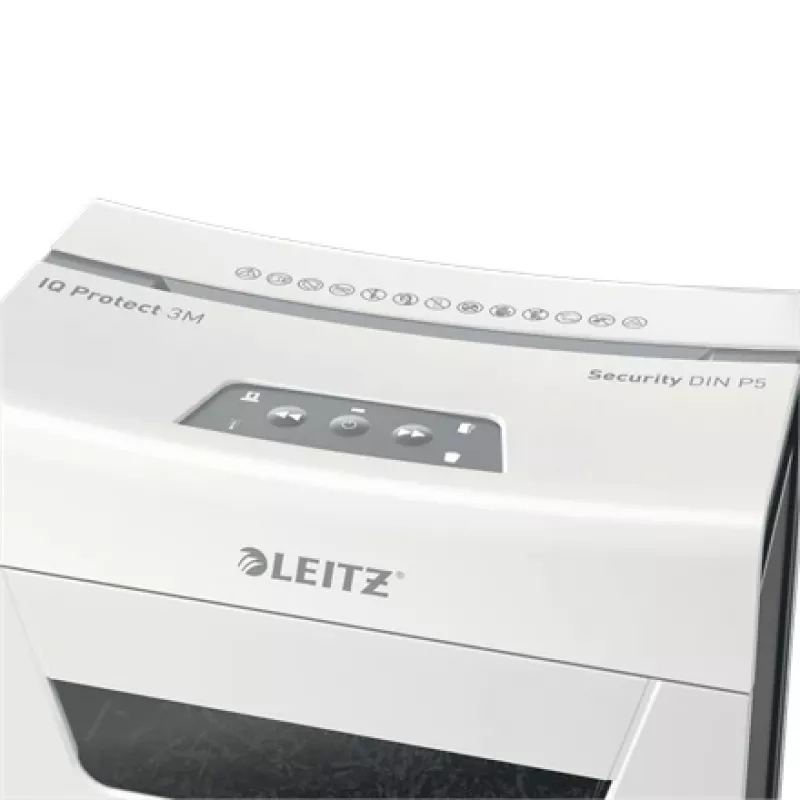 Niszczarka Leitz IQ Protect Premium 3M P5, mikrocięcie, 2 x 15 mm, 10 l, 125 arkuszy, 55 dB, sterowanie dotykowe