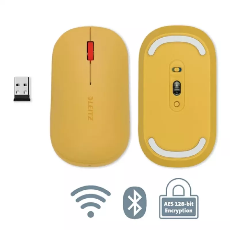 Mysz Leitz Cosy Wireless, symetryczna, RF Wireless + Bluetooth, 4000 DPI, pomarańczowa