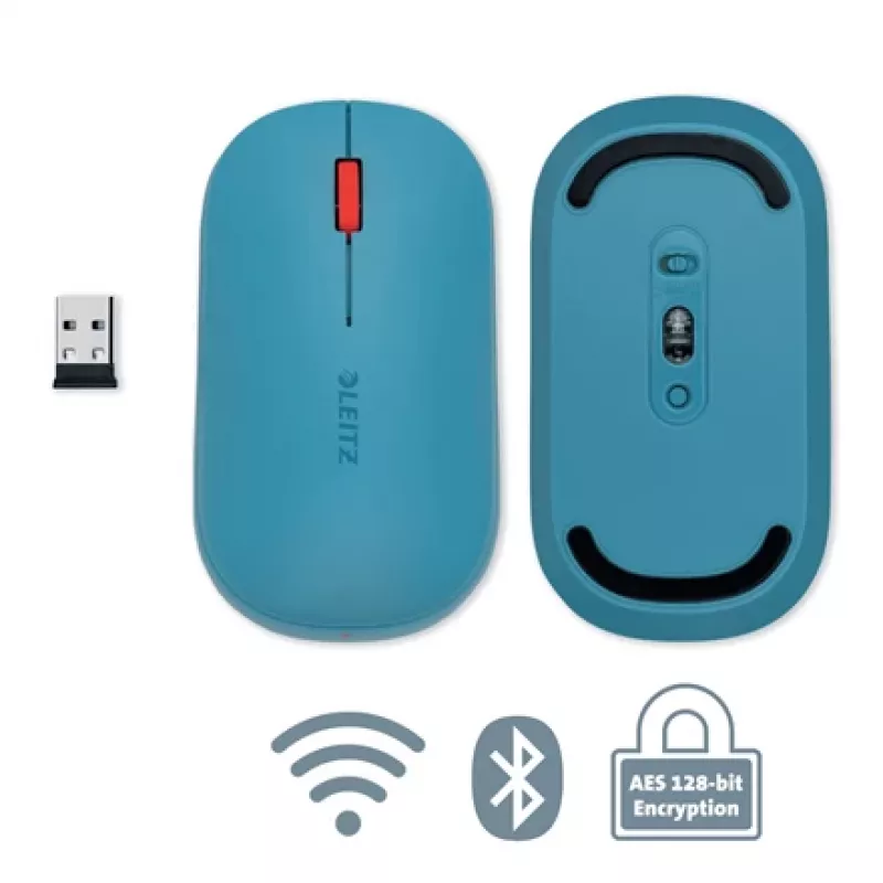 Leitz Cosy Mysz Bezprzewodowa, symetryczna, RF Bezprzewodowa + Bluetooth, 4000 DPI, Niebieska