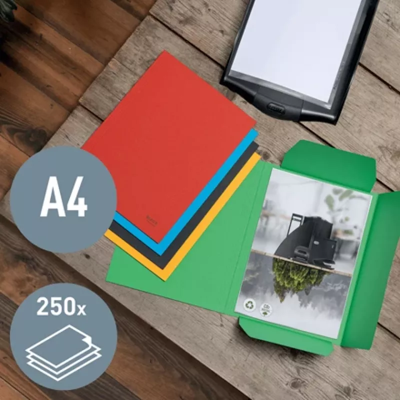 Leitz Recycle teczka kartonowa z 3 zakładkami, konwencjonalna teczka na dokumenty, A4, karton, czerwona, 250 arkuszy, 80 g/m²