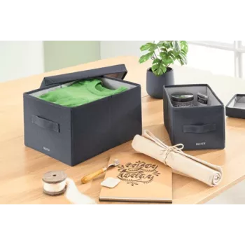 Leitz Fabric Storage Box z pokrywą średnia, zestaw 2 szt., Pudełko do przechowywania, Niebieski, Prostokątny, Tkanina, Monochromatyczny, Tkanina