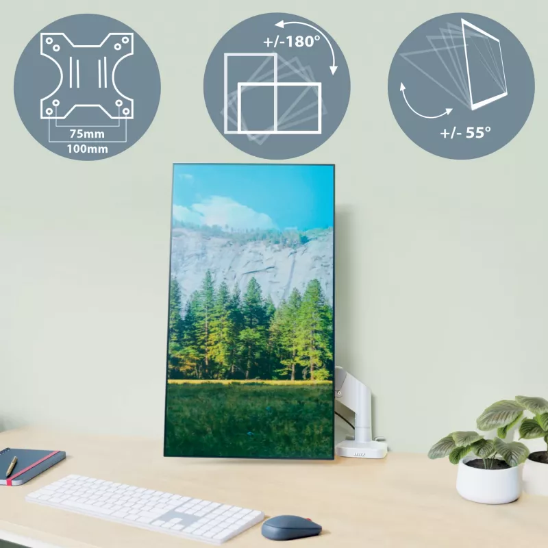 Leitz Ergo Space Saving Single Monitor Arm, Clamp/Grommet, 9 kg, 43.2 cm (17 cali), 81.3 cm (32 cale), 100 x 100 mm, Szary