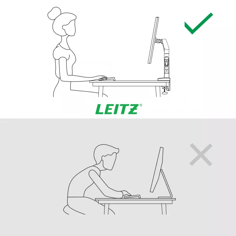 Leitz Ergo Space Saving Single Monitor Arm, Clamp/Grommet, 9 kg, 43.2 cm (17 cali), 81.3 cm (32 cale), 100 x 100 mm, Szary