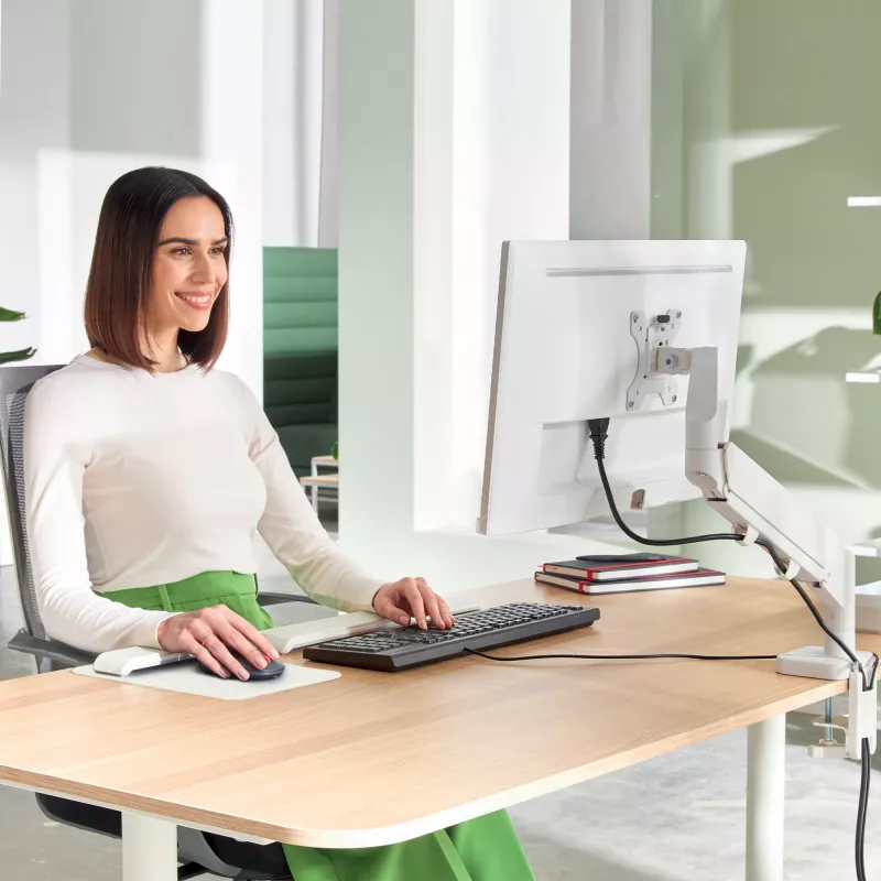 Leitz Ergo Space Saving Single Monitor Arm, Clamp/Grommet, 9 kg, 43.2 cm (17 cali), 81.3 cm (32 cale), 100 x 100 mm, Szary