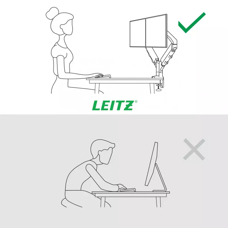 Leitz Ergo Space Saving Dual Monitor Arm, Clamp/Grommet, 18 kg, 43,2 cm (17 cali), 81,3 cm (32 cale), 100 x 100 mm, szary