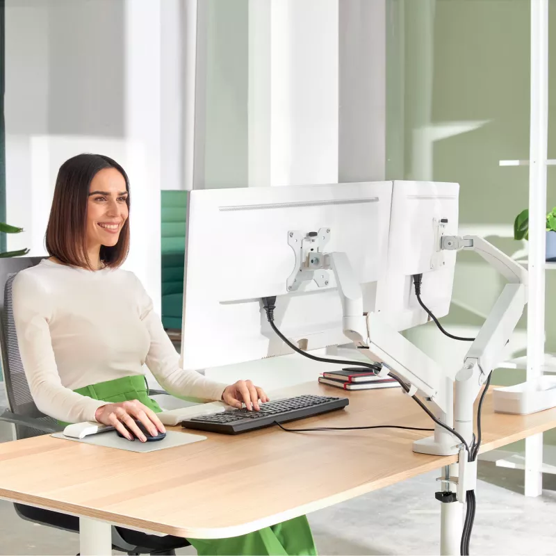 Leitz Ergo Space Saving Dual Monitor Arm, Clamp/Grommet, 18 kg, 43,2 cm (17 cali), 81,3 cm (32 cale), 100 x 100 mm, szary