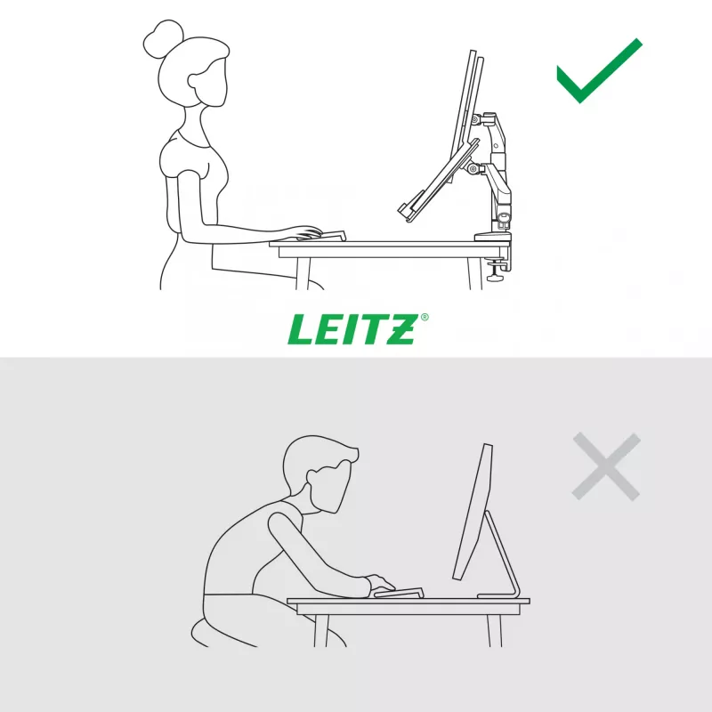 Leitz Ergo Space Saving Dual Monitor & Laptop Arm, Clamp/Grommet, 9 kg, 33 cm (13 inch), 81.3 cm (32 inch), 100 x 100 mm, szary