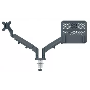 Leitz Ergo Space Saving podwójne ramię do monitora i laptopa, zacisk/przelotka, 18 kg, 43,2 cm (17 cali), 81,3 cm (32 cale), 100 x 100 mm, ciemnoszary