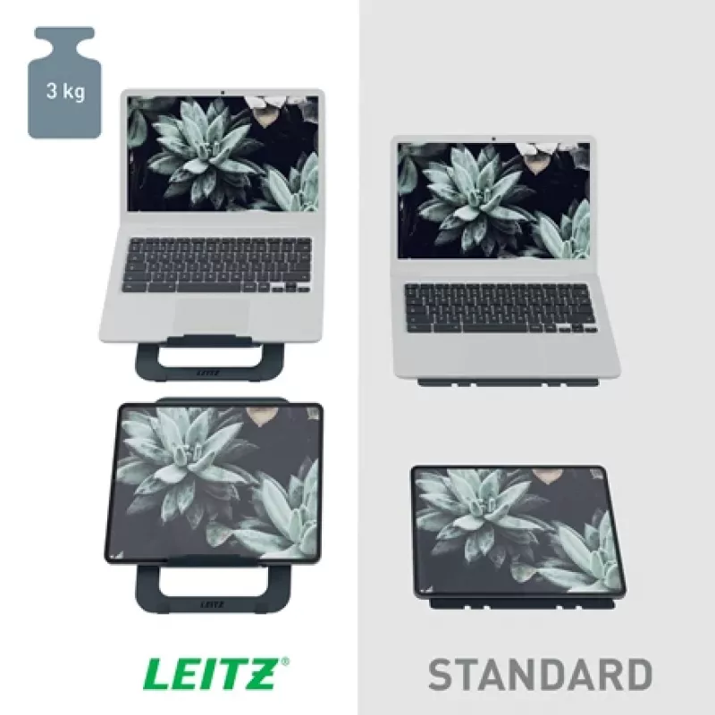 Leitz Ergo Aluminium Ultra-Flat Adjustable Laptop Stand, Laptop & tablet arm, Dark szary, Aluminium, 25.4 cm (10 inch), 43.2 cm (17 inch), 25.4 cm (10 inch)