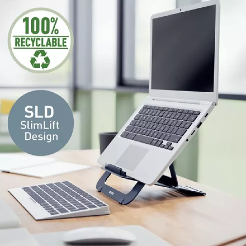 Leitz Ergo Aluminium Ultra-Flat Adjustable Laptop Stand, Laptop & tablet arm, Dark szary, Aluminium, 25.4 cm (10 inch), 43.2 cm (17 inch), 25.4 cm (10 inch)