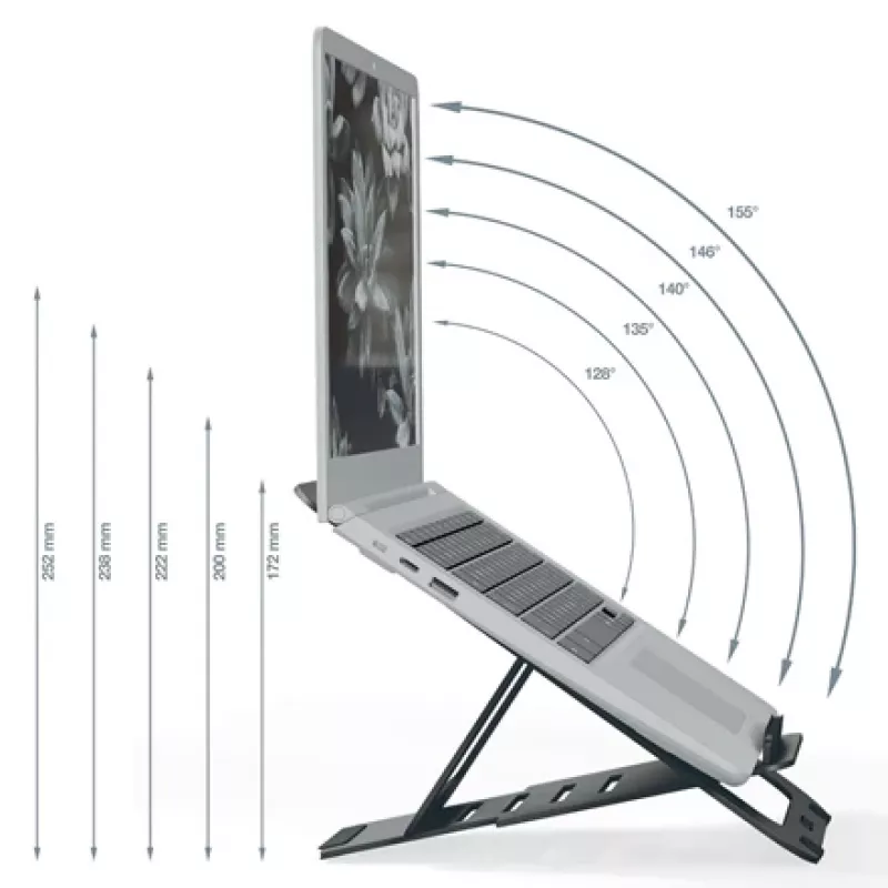 Leitz Ergo Aluminium Ultra-Flat Adjustable Laptop Stand, Laptop & tablet arm, Dark szary, Aluminium, 25.4 cm (10 inch), 43.2 cm (17 inch), 25.4 cm (10 inch)
