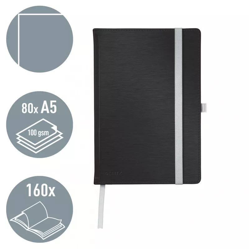 Leitz Style Notes A5 gładki z twardą oprawą, Monochromatyczny, Czarny, A5, 80 arkuszy, 100 g/m², Twarda oprawa