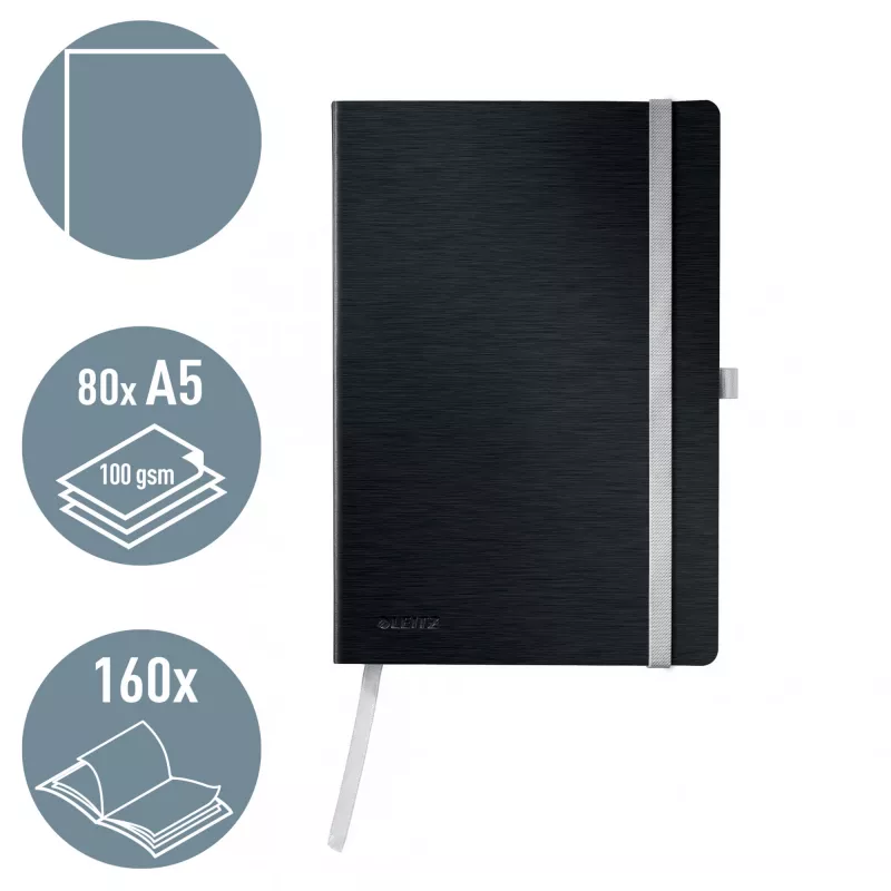 Leitz Style Notes A5 gładki z miękką okładką, Monochromatyczny, Czarny, A5, 80 arkuszy, 100 g/m², Miękka okładka