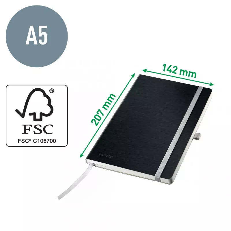 Leitz Style Notes A5 gładki z miękką okładką, Monochromatyczny, Czarny, A5, 80 arkuszy, 100 g/m², Miękka okładka