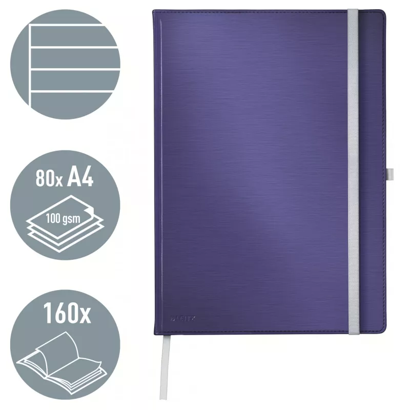 Leitz Style Notatnik A4 w linie z twardą okładką, Monochromatyczny, Niebieski, A4, 80 arkuszy, 100 g/m², Papier w linie