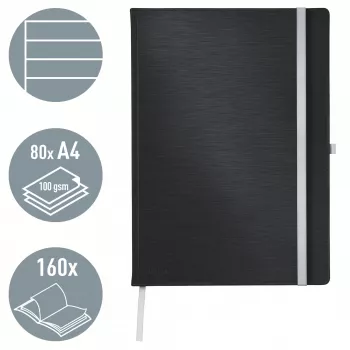 Leitz Style Notebook A4 w linie z twardą okładką, Monochromatic, Czarny, A4, 80 arkuszy, 100 g/m², Liniatura