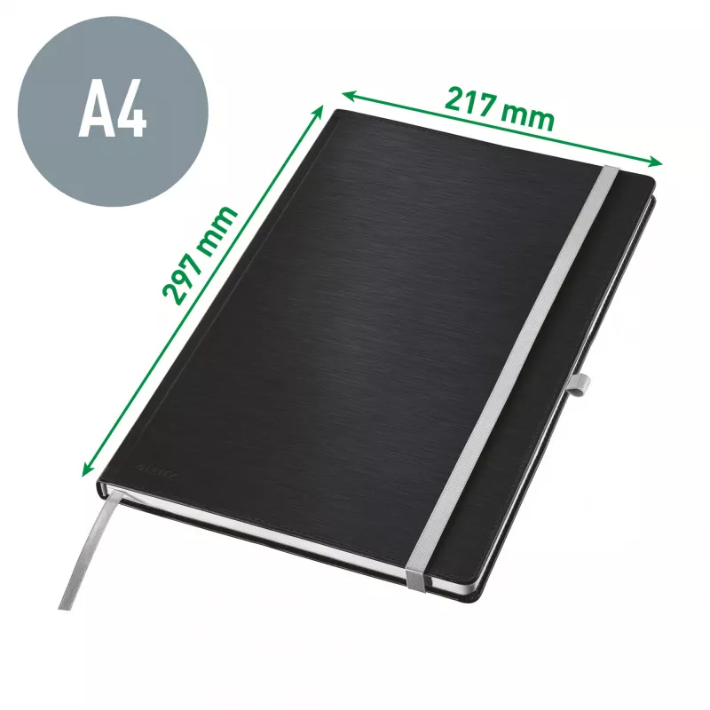 Leitz Style Notebook A4 w linie z twardą okładką, Monochromatic, Czarny, A4, 80 arkuszy, 100 g/m², Liniatura
