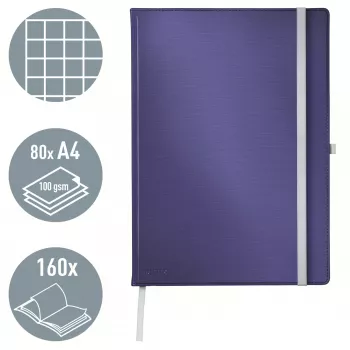 Leitz Style Notatnik A4 w kratkę z twardą okładką, Monochromatyczny, Niebieski, A4, 80 arkuszy, 100 g/m², Papier w kratkę