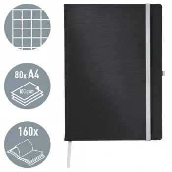 Leitz Style Notatnik A4 w kratkę z twardą okładką, Monochromatyczny, Czarny, A4, 80 arkuszy, 100 g/m², Kratka