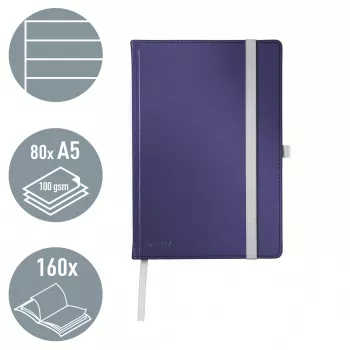 Leitz Style Zeszyt A5 w linie z twardą okładką, Monochromatyczny, Niebieski, A5, 80 arkuszy, 100 g/m², Papier w linie