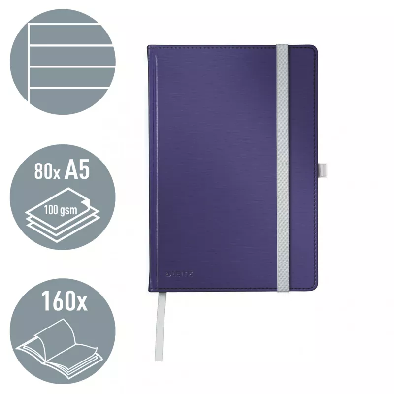 Leitz Style Zeszyt A5 w linie z twardą okładką, Monochromatyczny, Niebieski, A5, 80 arkuszy, 100 g/m², Papier w linie
