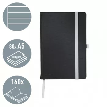 Leitz Style Notatnik A5 w linie z twardą oprawą, Monochromatyczny, Czarny, A5, 80 arkuszy, 100 g/m², Papier w linie