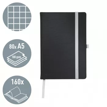 Leitz Style Notebook A5 w kratkę z twardą okładką, Monochromatyczny, Czarny, A5, 80 arkuszy, 100 g/m², Papier w kratkę