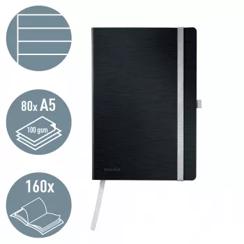 Leitz Style Notebook A5 w linie z miękką okładką, Monochromatyczny, Czarny, A5, 80 kartek, 100 g/m², Papier w linie