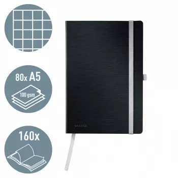Leitz Style Notebook A5 w kratkę z miękką okładką, monochromatyczny, czarny, A5, 80 arkuszy, 100 g/m², papier w kratkę