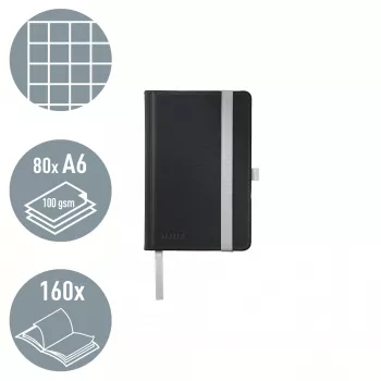Leitz Style Notes A6 w kratkę z twardą okładką, Monochromatyczna, Czarny, A6, 80 arkuszy, 100 g/m², Papier w kratkę