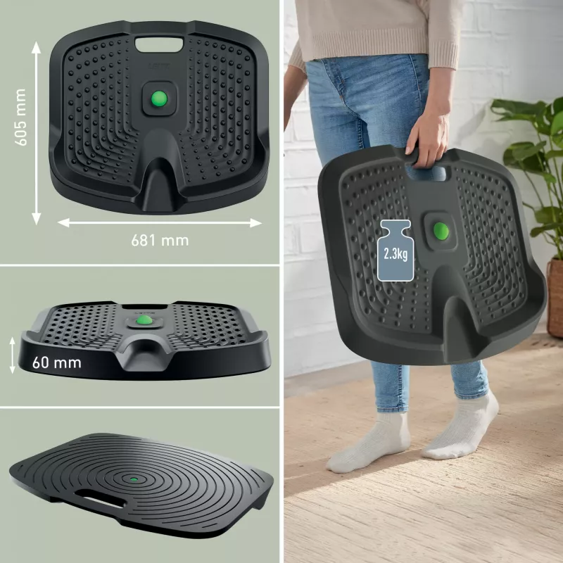 Leitz Ergo Active ergonomiczna mata stojąca przeciwzmęczeniowa, prostokątna, czarna, poliuretan, struktura bąbelkowa, Chiny, 605 x 681 mm