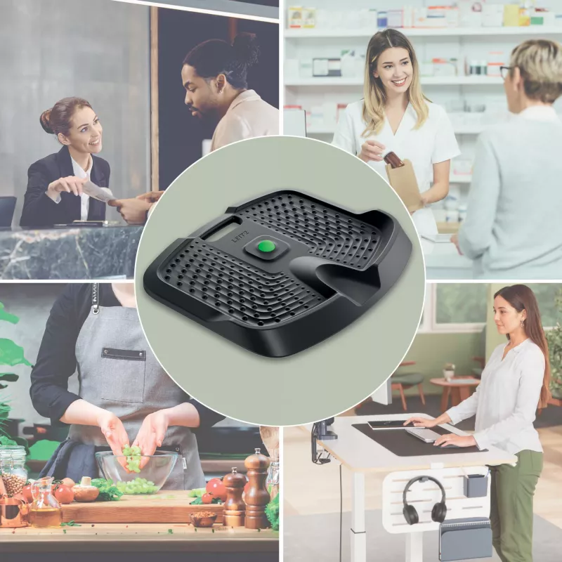 Leitz Ergo Active ergonomiczna mata stojąca przeciwzmęczeniowa, prostokątna, czarna, poliuretan, struktura bąbelkowa, Chiny, 605 x 681 mm
