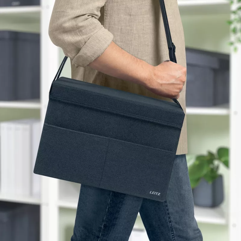 Leitz Torba materiałowa kompaktowa do hot desking z pokrywą, Torba do przechowywania, Szary, Prostokątny, Materiał, Monochromatyczny, Dorosły