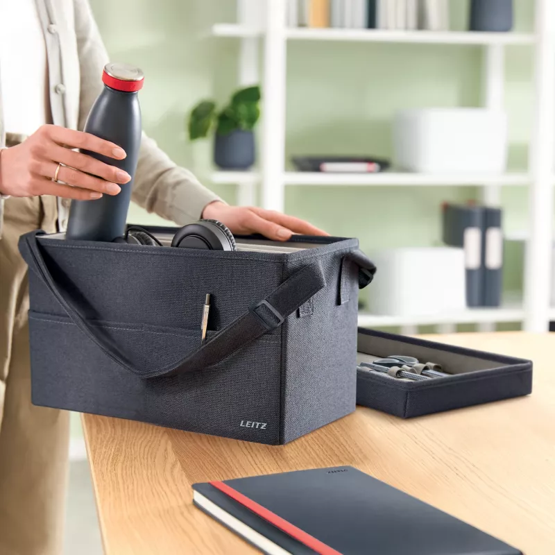 Leitz Torba materiałowa kompaktowa do hot desking z pokrywą, Torba do przechowywania, Szary, Prostokątny, Materiał, Monochromatyczny, Dorosły