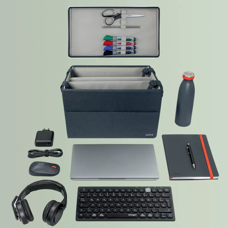 Leitz Torba materiałowa kompaktowa do hot desking z pokrywą, Torba do przechowywania, Szary, Prostokątny, Materiał, Monochromatyczny, Dorosły