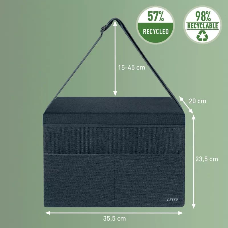 Leitz Torba materiałowa kompaktowa do hot desking z pokrywą, Torba do przechowywania, Szary, Prostokątny, Materiał, Monochromatyczny, Dorosły