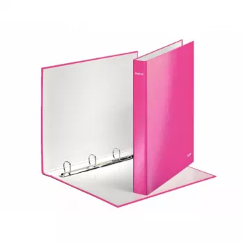 Leitz Ringbinder WOW Laminowany A4+ 4DR/25mm, A4, Karton, Różowy, 230 arkuszy, 80 g/m², 2,5 cm