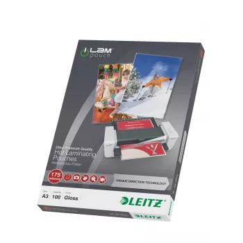 Leitz iLAM ultra-premium błyszczące koszulki do laminowania A3 z UDT, 175 mikronów, opakowanie 100 szt.