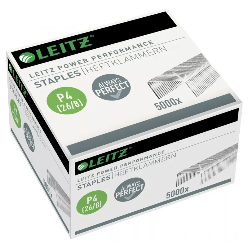 Leitz Zszywki Power Performance P4 26/8 pudełko 5000 szt., opakowanie zszywek, 26/8, 8 mm, 100 zszywek, mocowanie, 26/8