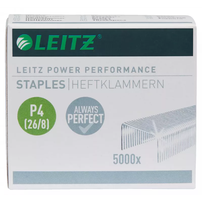 Leitz Zszywki Power Performance P4 26/8 pudełko 5000 szt., opakowanie zszywek, 26/8, 8 mm, 100 zszywek, mocowanie, 26/8