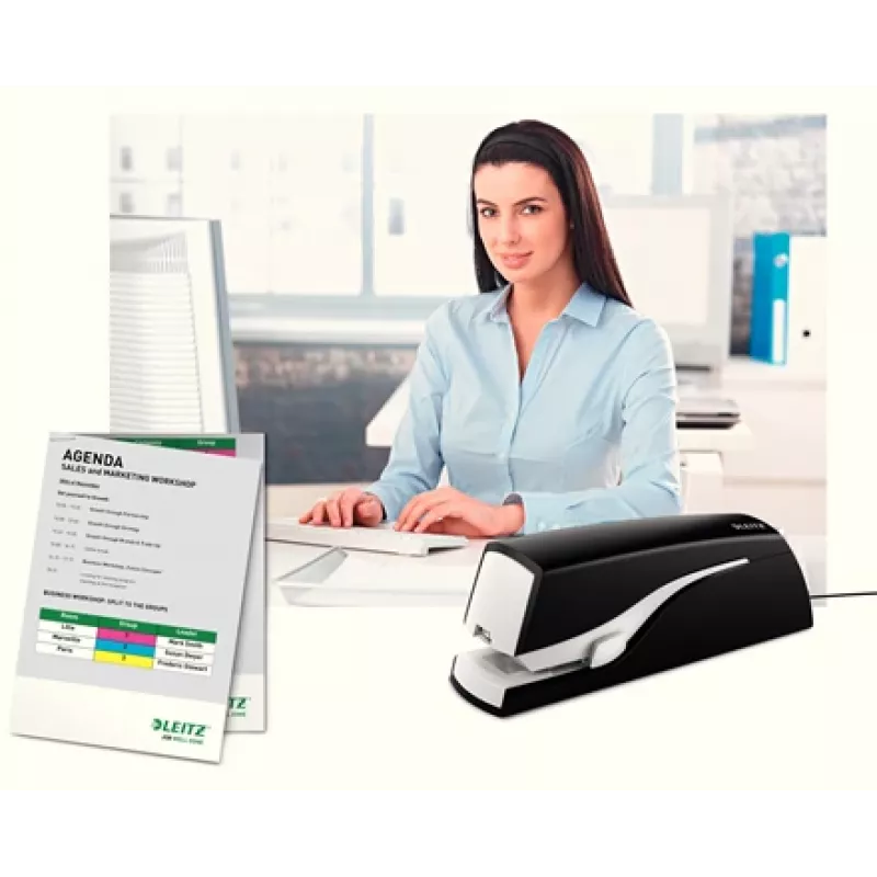 Zszywacz elektryczny Leitz 5533 NeXXt płaski Clinch 20 arkuszy, 20 arkuszy, 200 zszywek, 2 cm, 1 cm, Tworzywo sztuczne, Czarny, Biały