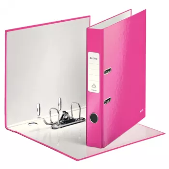 Leitz Segregator dźwigniowy 180° WOW POB/Laminowany A4/50mm, A4, Karton, Różowy, 350 arkuszy, 80 g/m², 5 cm